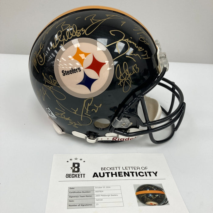 2005 Pittsburgh Steelers Super Bowl Champs Team Signed Game Helmet Beckett COA