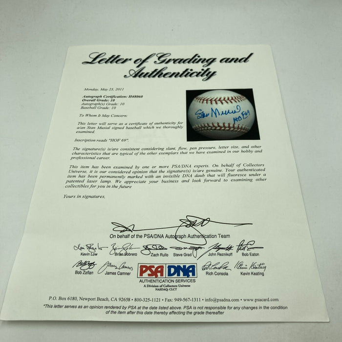 Stan Musial Signed MLB Baseball PSA DNA Graded GEM MINT 10