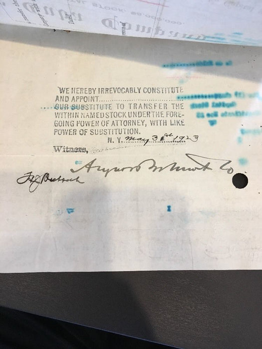 Rare 1923 August Belmont Jr. Signed Stock Certificate Belmont Stakes PSA DNA COA