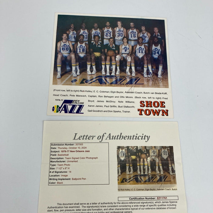 Pistol Pete Maravich 1976-1977 New Orleans Jazz Team Signed Photo JSA COA
