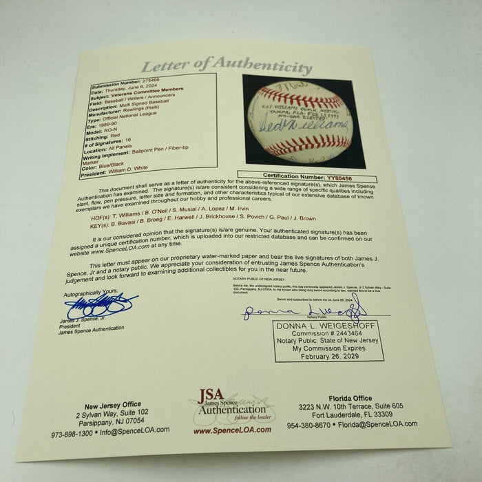 Hall Of Fame Veterans Committee Signed Baseball Ted Williams Stan Musial JSA