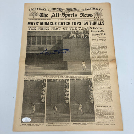 Willie Mays Signed "The Catch" 1954 World Series Original Newspaper JSA COA RARE