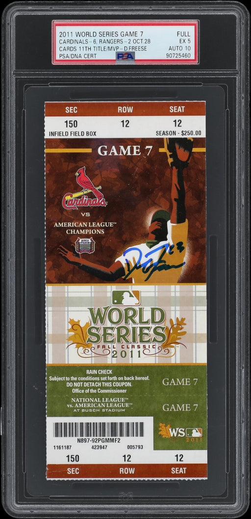 David Freese Signed 2011 World Series Game 7 Full Ticket PSA DNA GEM MINT 10