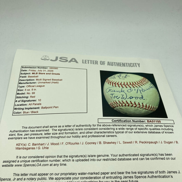 Roger Peckinpaugh  Bob Shawkey Joe Dugan Joe Wood Signed Baseball JSA COA