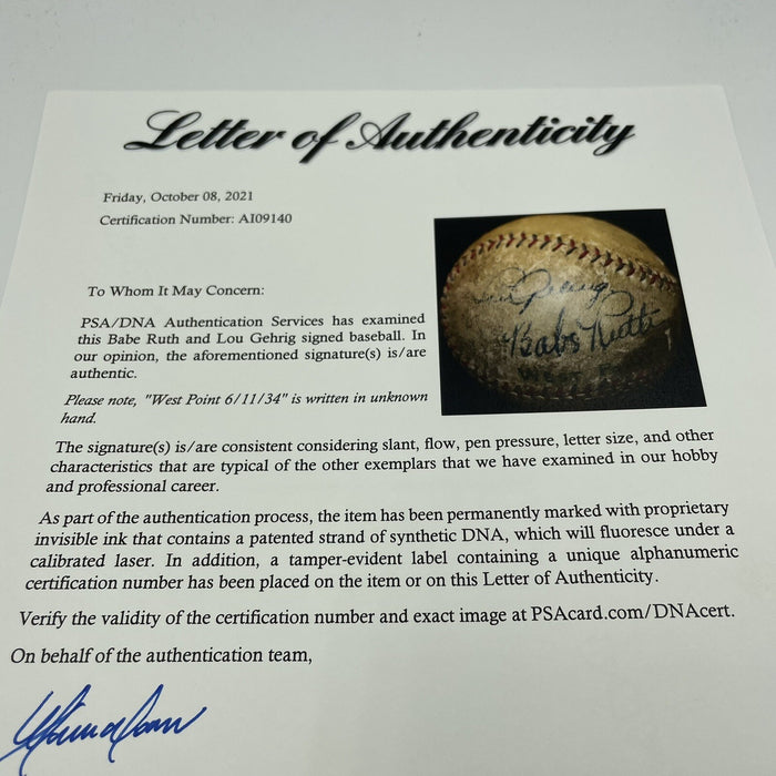 Stunning Babe Ruth & Lou Gehrig Signed American League Baseball PSA DNA & JSA