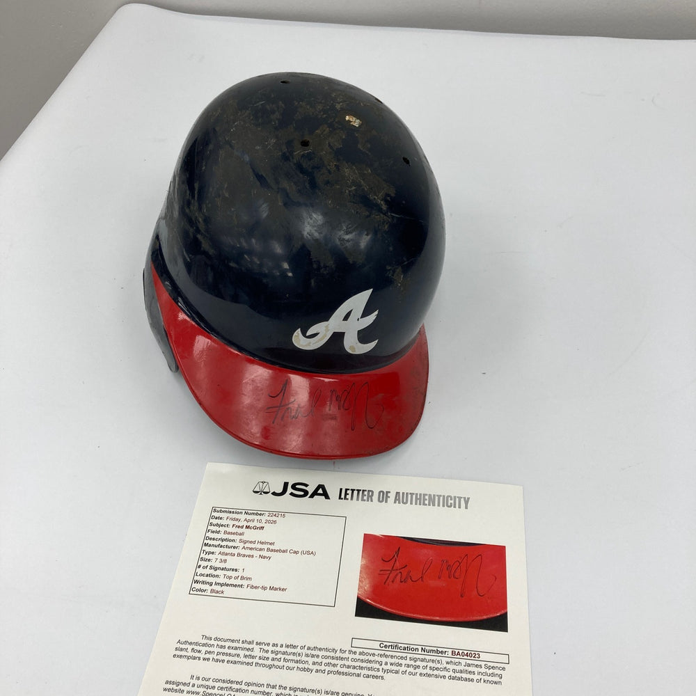 Fred McGriff 1997 Signed Game Used Atlanta Braves Helmet JSA COA RARE