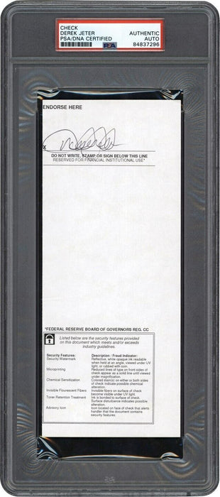 Rare Derek Jeter Signed Check From Topps Baseball Card Company PSA DNA