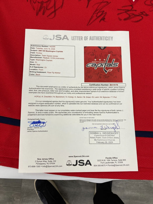 2007-2008 Washington Capitals Team Signed Game Jersey Alexander Ovechkin JSA COA