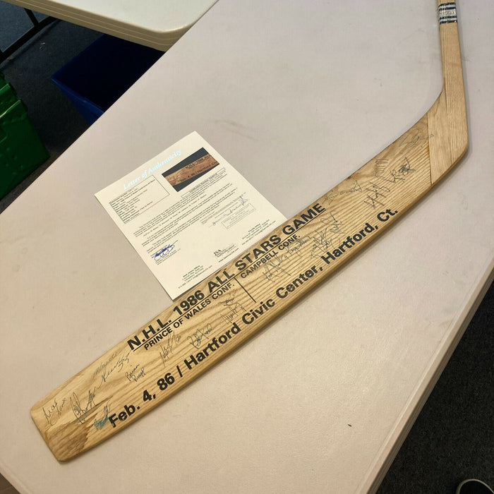 1986 NHL All Star Game Team Signed Large Hockey Stick Mario Lemieux JSA COA