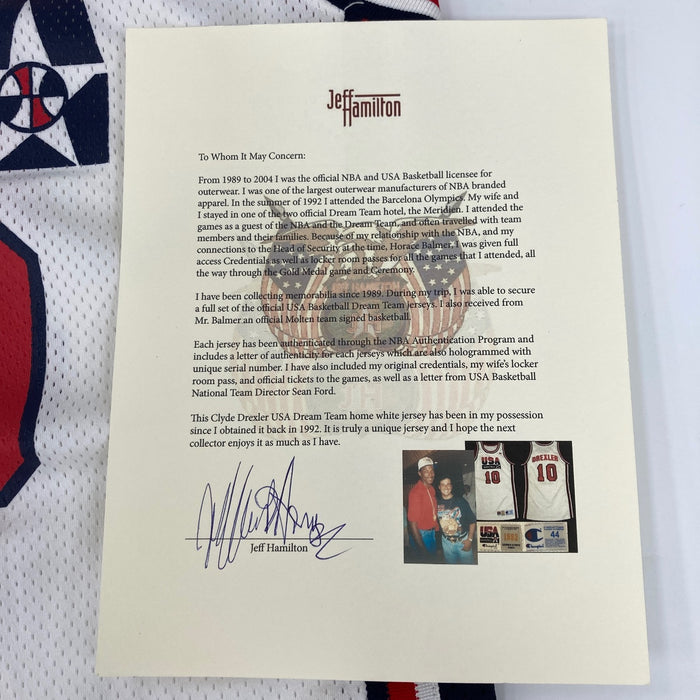 1992 Clyde Drexler Signed Game Used Team USA Olympics Jersey MEARS & JSA COA