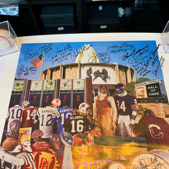 Beautiful Football Hall Of Fame Multi Signed Large 24x36 Canton OH Photo 15 Sig