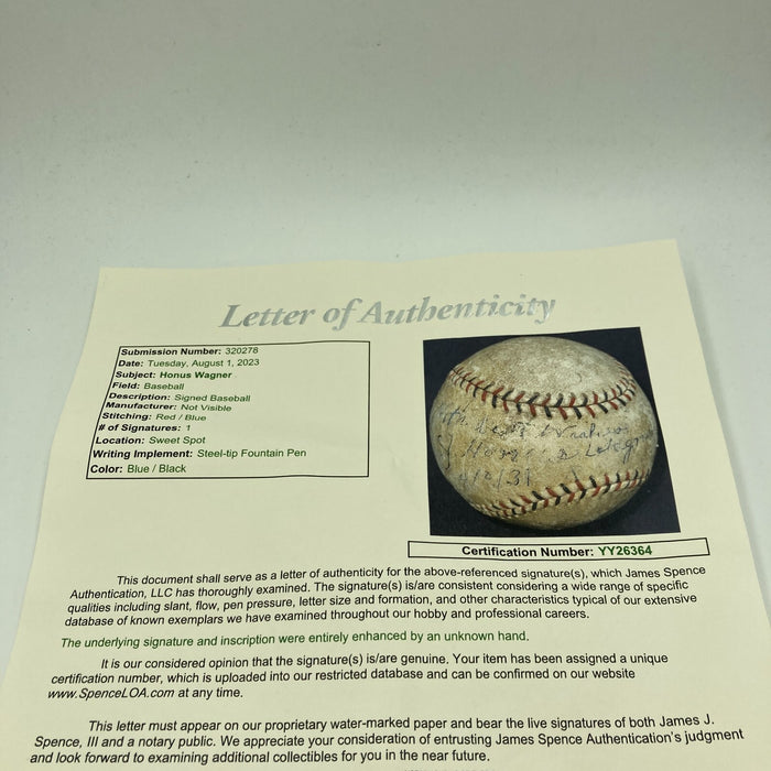 Honus Wagner Single Signed 1931 Official National League Baseball JSA COA