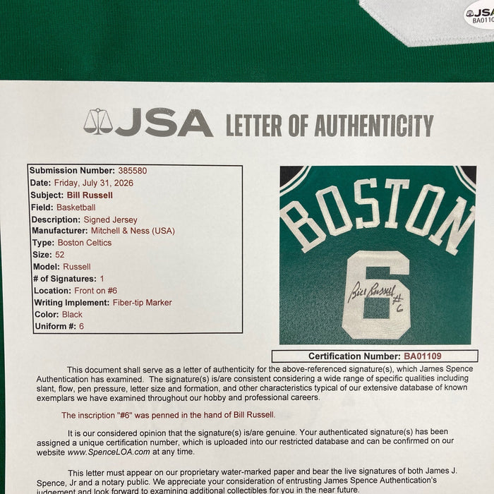 Bill Russell #6 Signed Mitchell & Ness 1962-63 Boston Celtics Jersey JSA COA
