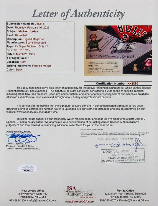 Michael Jordan Signed 1995 "Super Michael" Sports Illustrated Magazine JSA COA