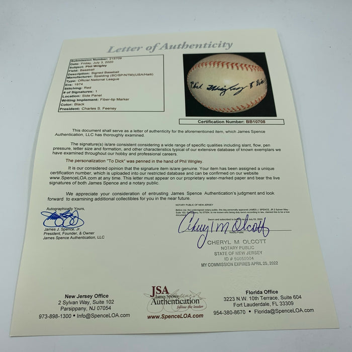 Philip K. Wrigley Single Signed Baseball Chicago Cubs Owner JSA COA Very Rare