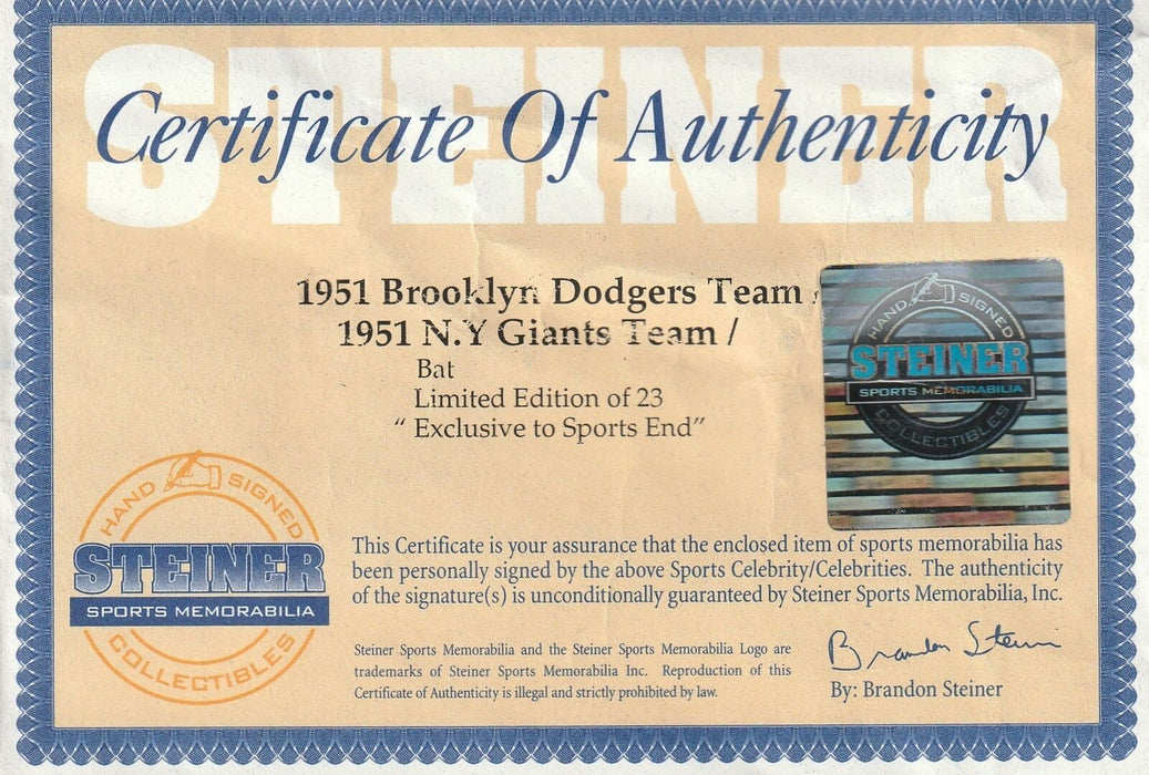 1951 NY Giants & Brooklyn Dodgers Signed Bat Willie Mays Shot Heard 'Round World