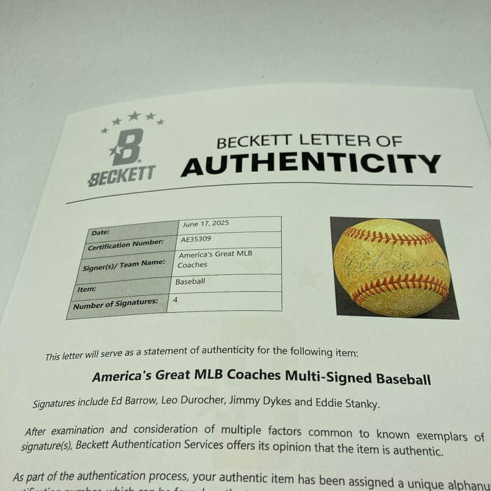 Ed Barrow Sweet Spot Hall Of Fame Signed Baseball Dec. 1953 Beckett COA RARE