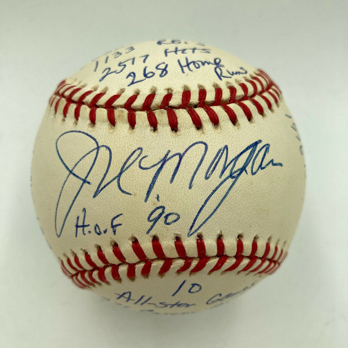 Joe Morgan Signed Heavily Inscribed Career STAT Baseball Reggie Jackson COA