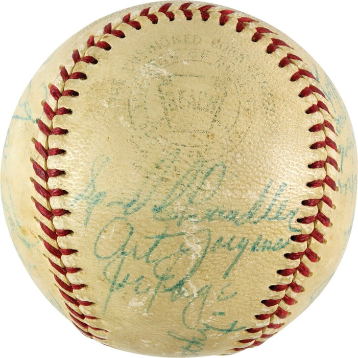 Ty Cobb Satchel Paige 1946 Yankees First Old Timers Day Signed Baseball JSA COA