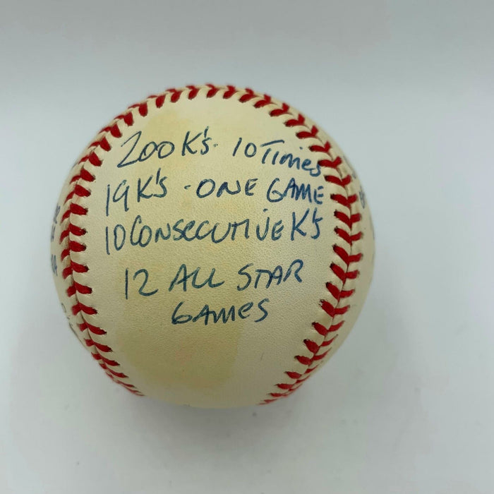 Rare Tom Seaver Signed Heavily Inscribed Career STAT Baseball With RJ COA