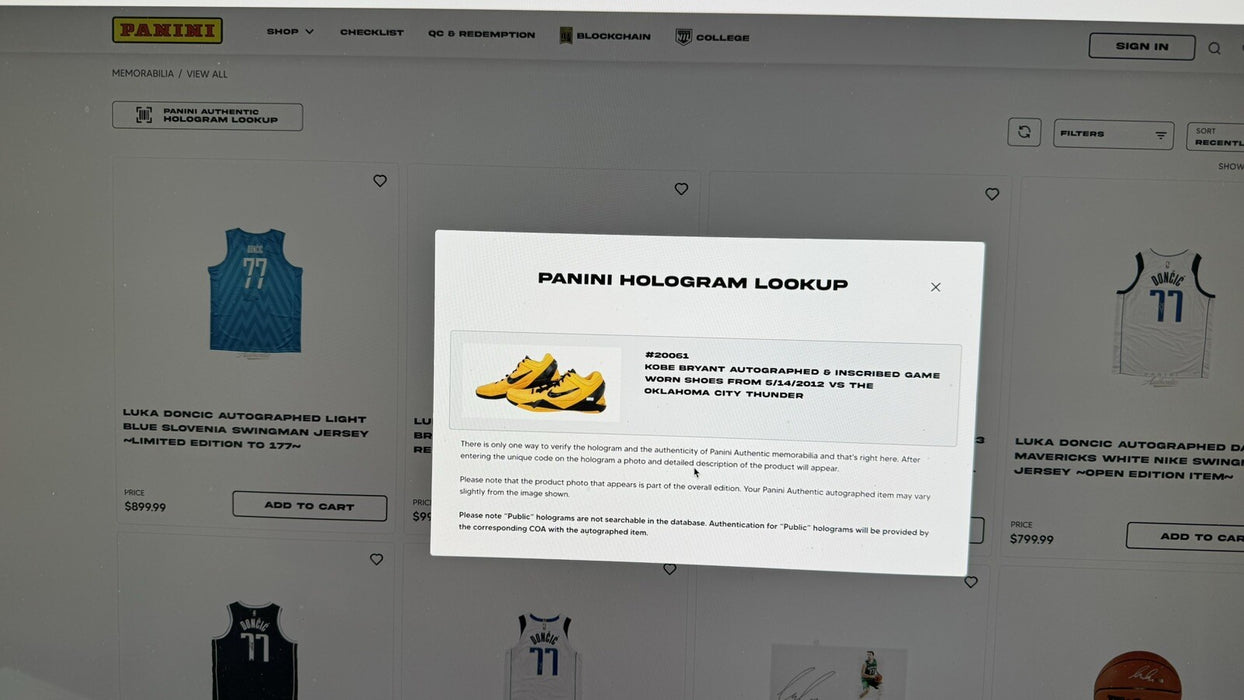 Kobe Bryant Photomatched 2012 Playoffs Game Used Signed Sneakers Panini COA 1/1