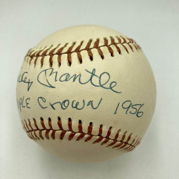 Beautiful Mickey Mantle Triple Crown 1956 Signed Inscribed Baseball JSA COA