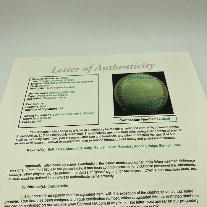 Mickey Mantle 1974 Hall Of Fame Induction Multi Signed Baseball JSA COA