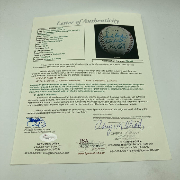 1955 Brooklyn Dodgers World Series Champs Team Signed Baseball Sandy Koufax JSA