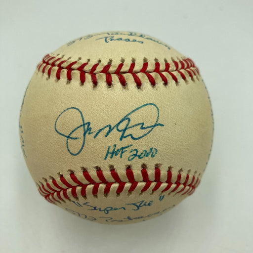 Joe Montana Signed Heavily Inscribed Career STAT Baseball Reggie Jackson COA