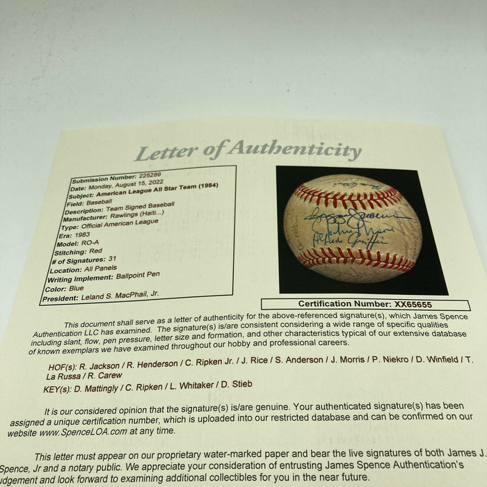 1984 All Star Game Team Signed Baseball Reggie Jackson Cal Ripken Jr. JSA COA