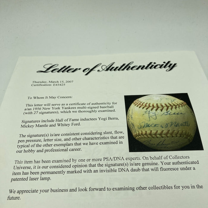 1956 Yankees World Series Champs Team Signed Baseball Mickey Mantle PSA DNA COA