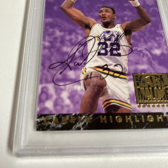 1993-94 Fleer Karl Malone Signed Promo Card With Fleer Stamp PSA DNA RARE
