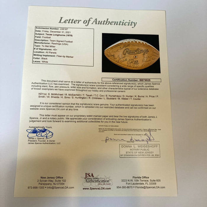 1978 Texas Longhorns Team Signed Autographed Football 50+ Sigs JSA COA