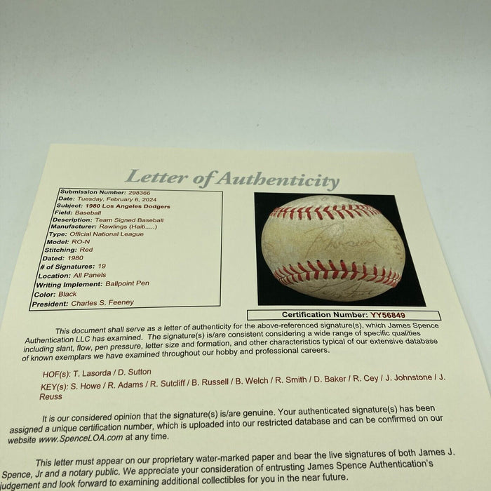 1980-1981 Los Angeles Dodgers Team Signed National League Baseball JSA COA