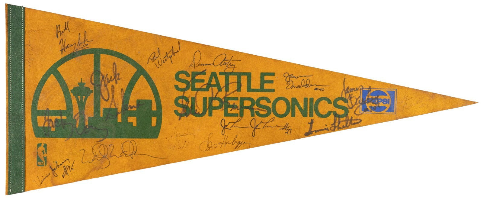 1980-1981 Seattle Supersonics Team-Signed Vintage Pennant 15 Sigs JSA COA