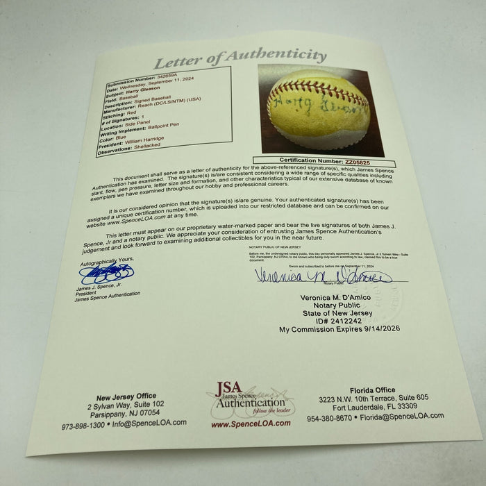 Harry Gleason Single Signed 1950s Official American League Harridge Baseball JSA