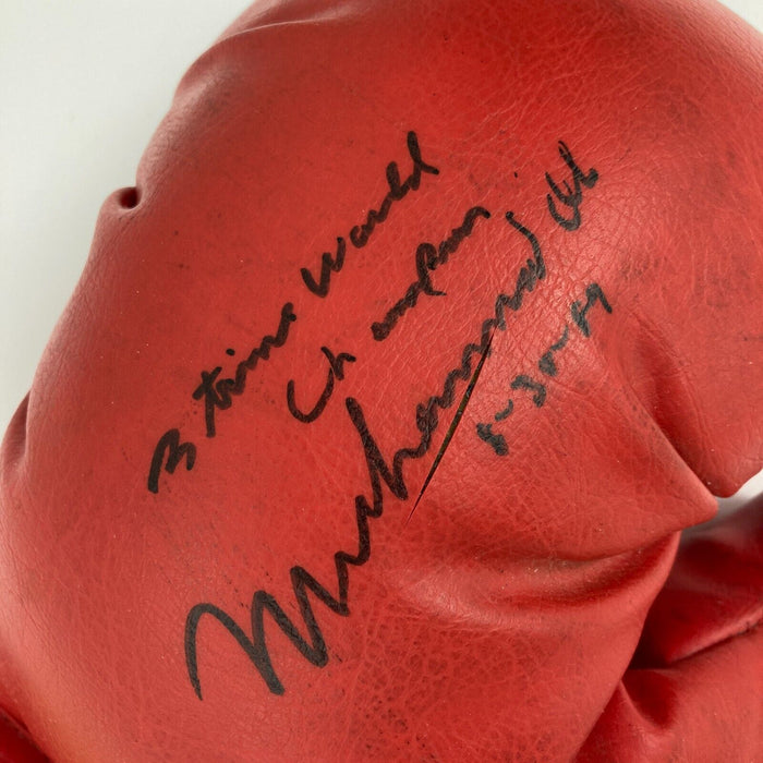 Muhammad Ali "3 Time World Champion" Signed Inscribed Boxing Glove Beckett COA