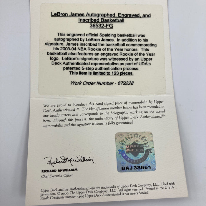 LeBron James "2004 Rookie Of The Year" Signed Basketball With UDA Upper Deck COA