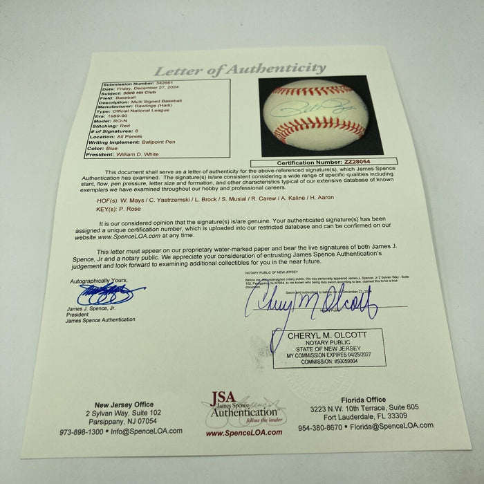 Willie Mays Hank Aaron Stan Musial 3,000 Hit Club Signed Baseball 8 Sigs JSA COA