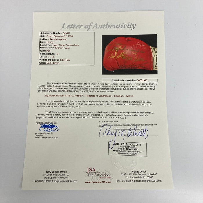 Muhammad Ali Joe Frazier Jersey Joe Walcott Larry Holmes Signed Boxing Glove JSA