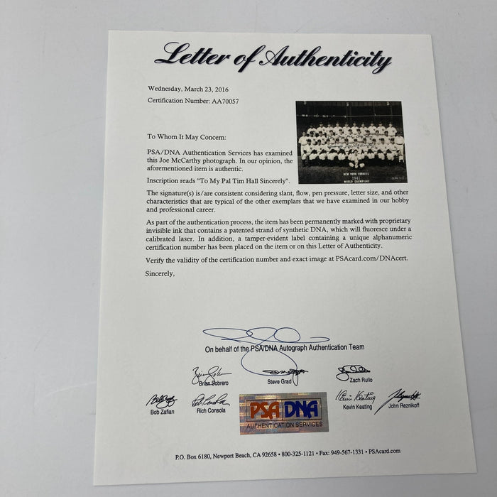 Joe Mccarthy Signed Original 1941 New York Yankees Team Photo With PSA DNA