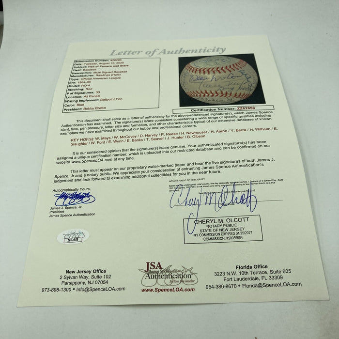 Willie Mays Hank Aaron Hall Of Fame Multi Signed Baseball 33 Sigs JSA COA