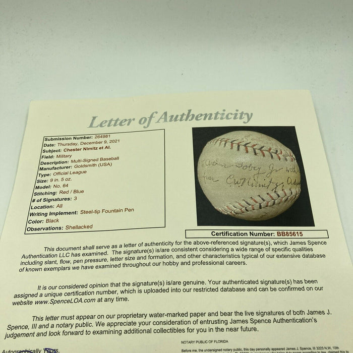 Admiral Chester W. Nimitz Signed Baseball World War 2 Navy Commander WW2 JSA COA