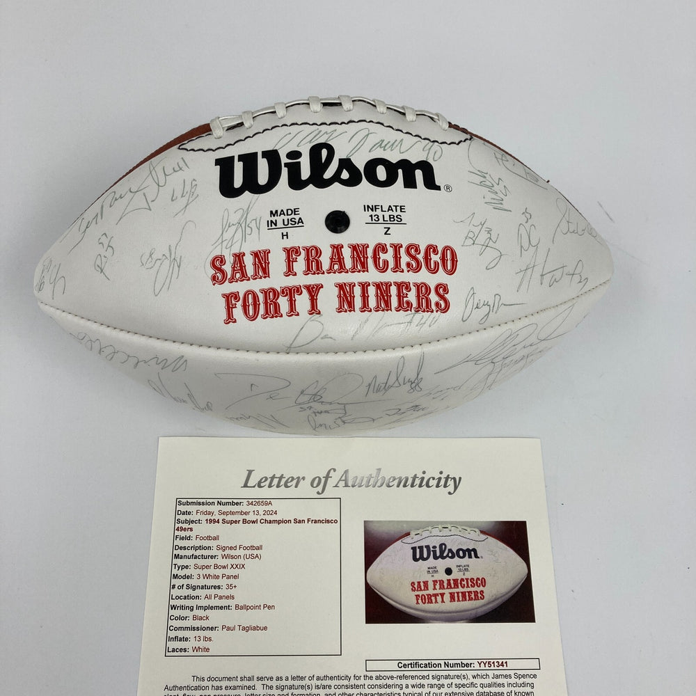 1994 San Francisco 49ers Super Bowl XXIX Champs Team Signed Football JSA COA