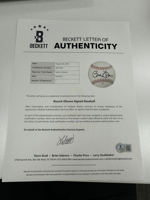 President Barack Obama Signed Baseball With Beckett COA