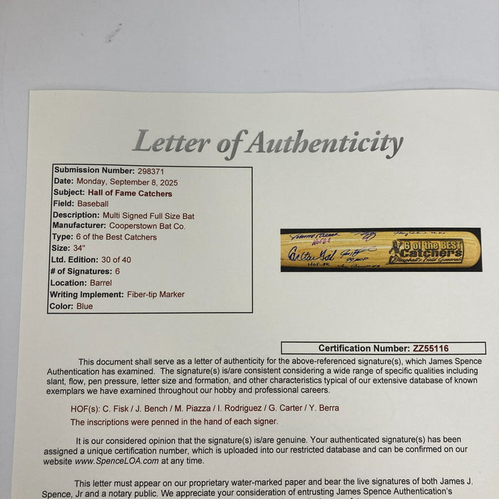 Greatest Catchers Signed Bat Yogi Berra Johnny Bench Carter Rodriguez Piazza JSA