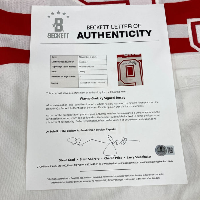 Wayne Gretzky Signed 1994 Authentic "Ninety-Nine" Tour Jersey Beckett COA