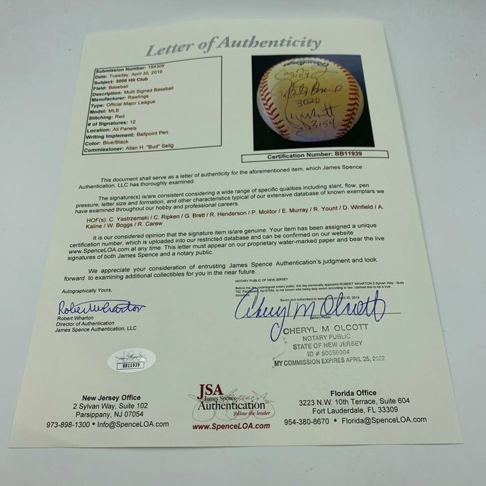 Stunning 3,000 Hit Club Signed Baseball With Hit Total Inscriptions JSA COA
