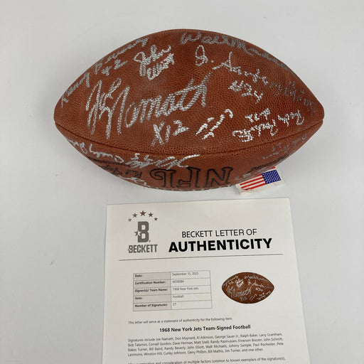 1968 New York Jets Super Bowl Champs Team Signed Wilson Football Beckett COA