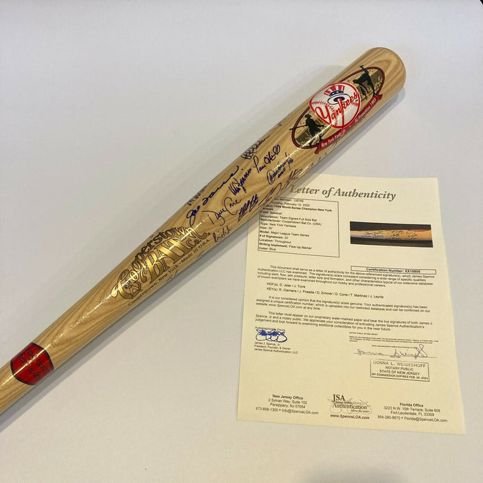 1999 New York Yankees World Series Champs Team Signed Bat Derek Jeter JSA COA